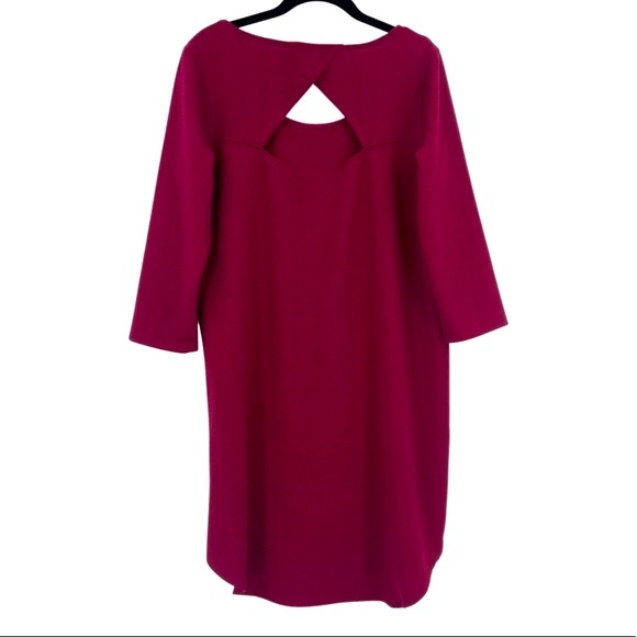 JACK Crepe Shift Dress Burgundy Red Long Sleeve Scoop Neck Cutout - Size Medium - Picture 4 of 10